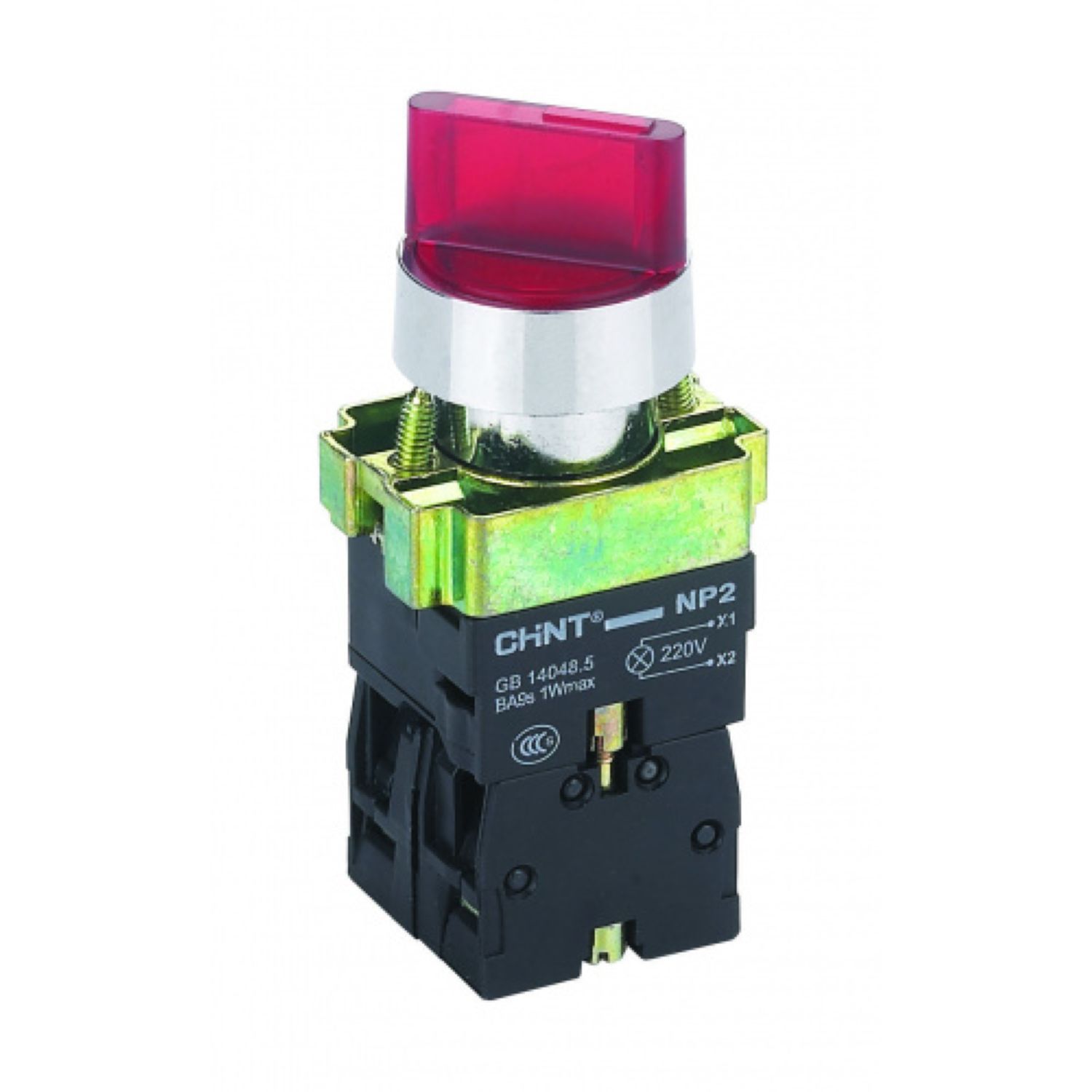 Переключатель NP2-BK12461, 2 положения с фиксацией 1НО,красная AC/DC220В (LED) IP40